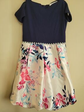 Speechless Navy Top Floral Print Fit & Flare Dress